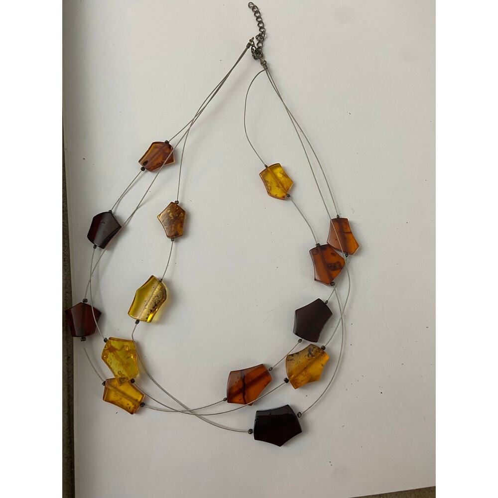Faux Amber Layered Necklace - Elegant Vintage Style